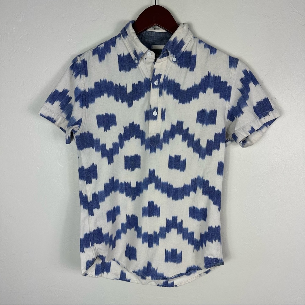 Bonobos Blue/White Patterned Button-Down Short Sl… - image 1